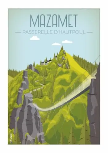 Affiche vintage de la Passerelle d'Hautpoul à Mazamet - Création artistique de Design By Mathieu.