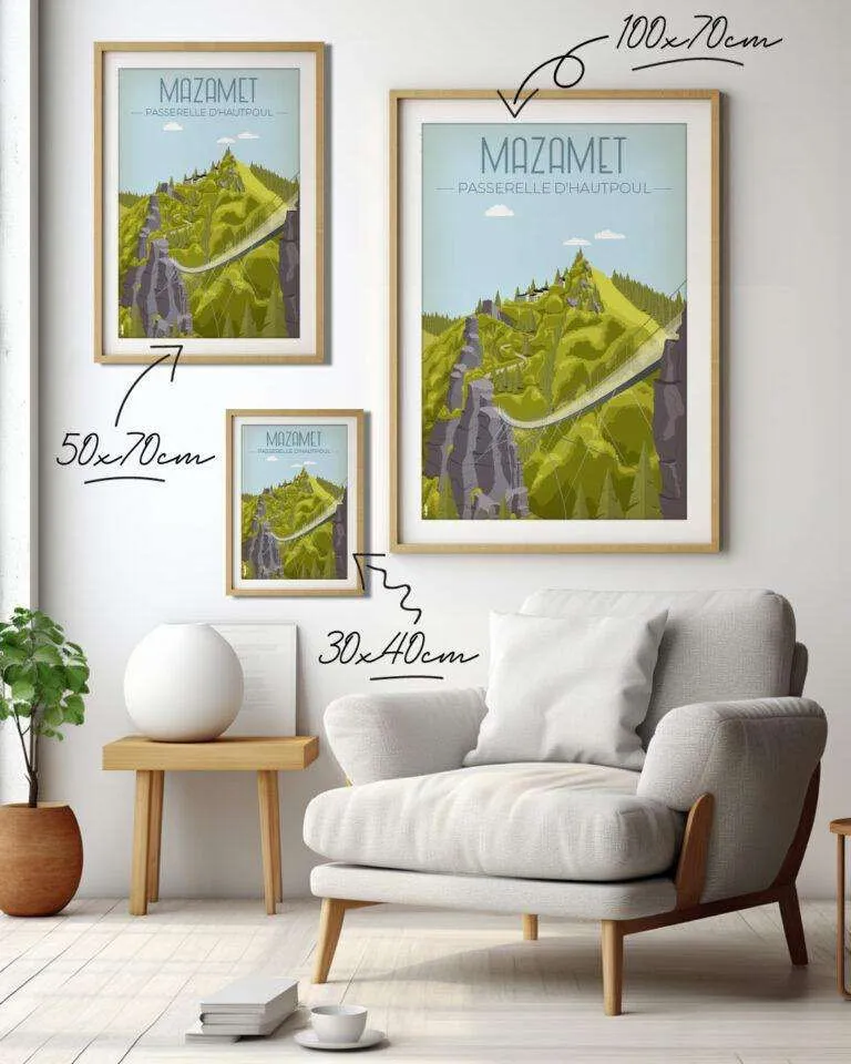 Affiche vintage de la passerelle de Mazamet à Hautpoul