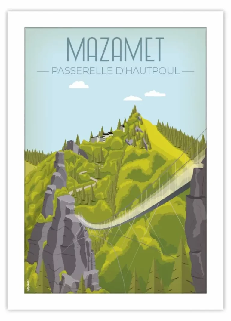 Affiche vintage de la passerelle de Mazamet à Hautpoul