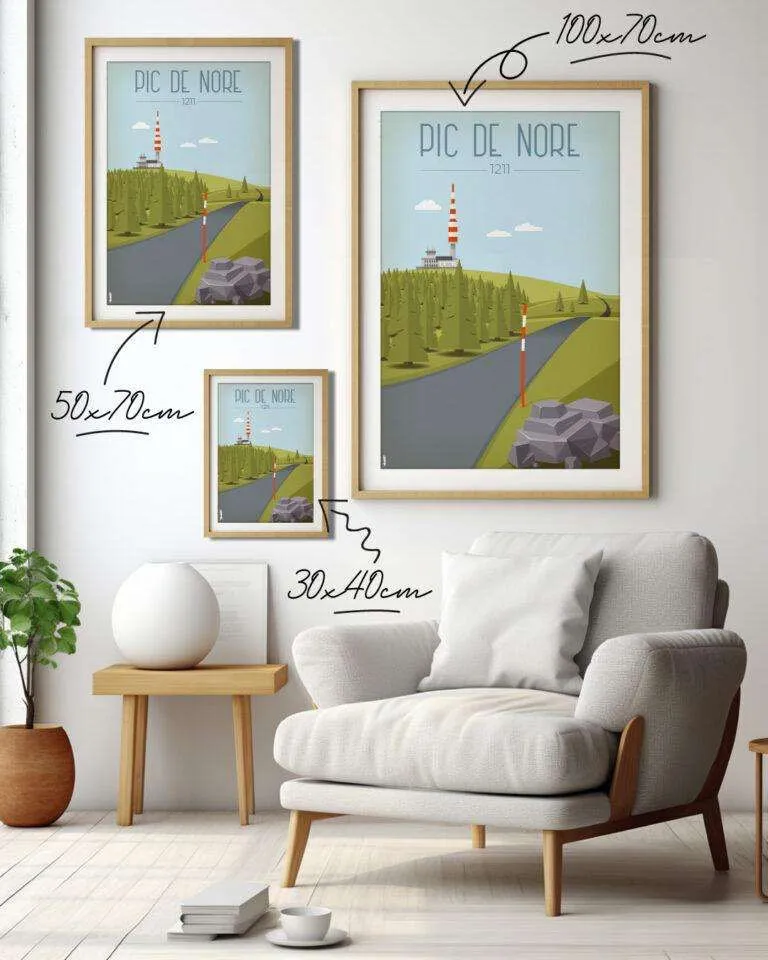 Une interprétation artistique dans le style Art Déco du Pic de Nore : l'élégance intemporelle d'une icône naturelle.