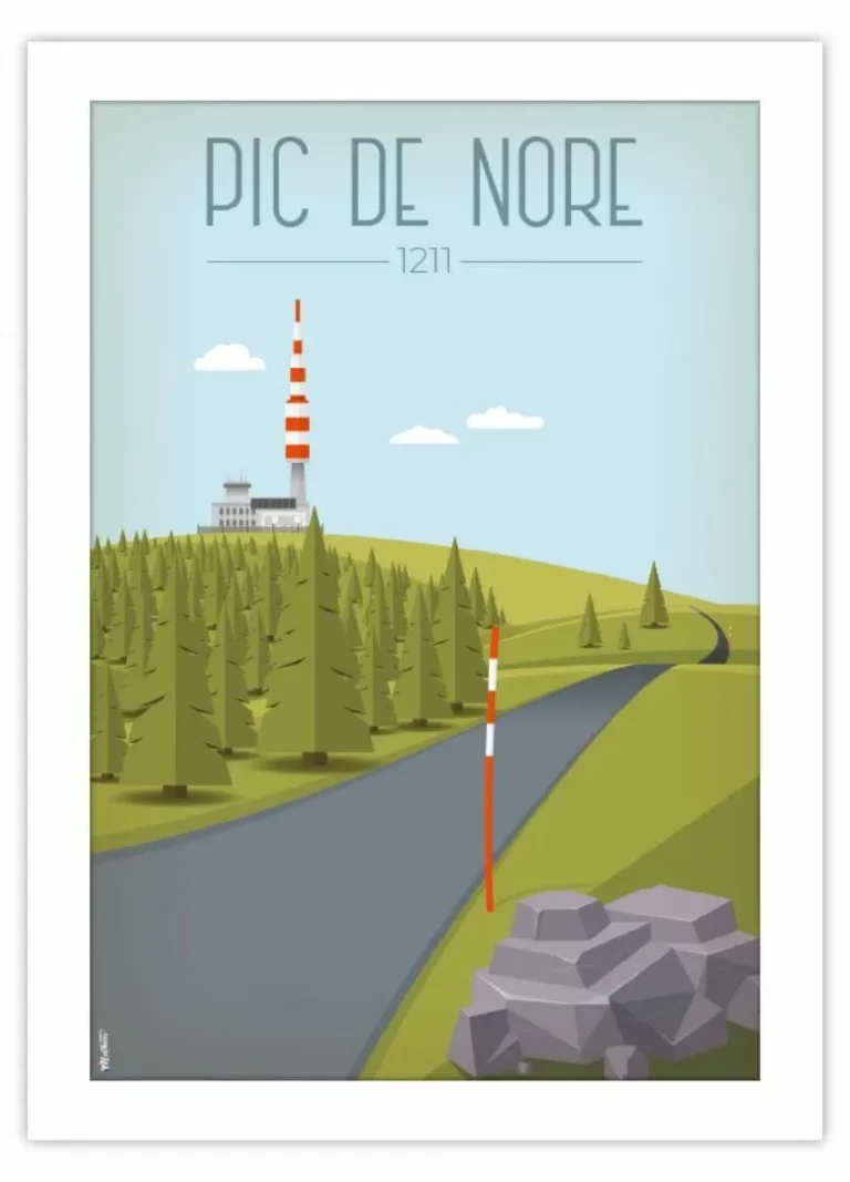 Affiche du Pic de Nore, dans la montagne noire, créée par DesignByMathieu – Élégance et souvenirs pour décorer votre intérieur ou offrir un cadeau original 100 % made in France.