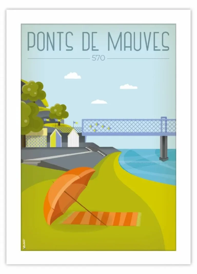 Une représentation artistique des Ponts de Mauves près de Divatte-sur-Loire : un voyage vintage le long de la Loire.