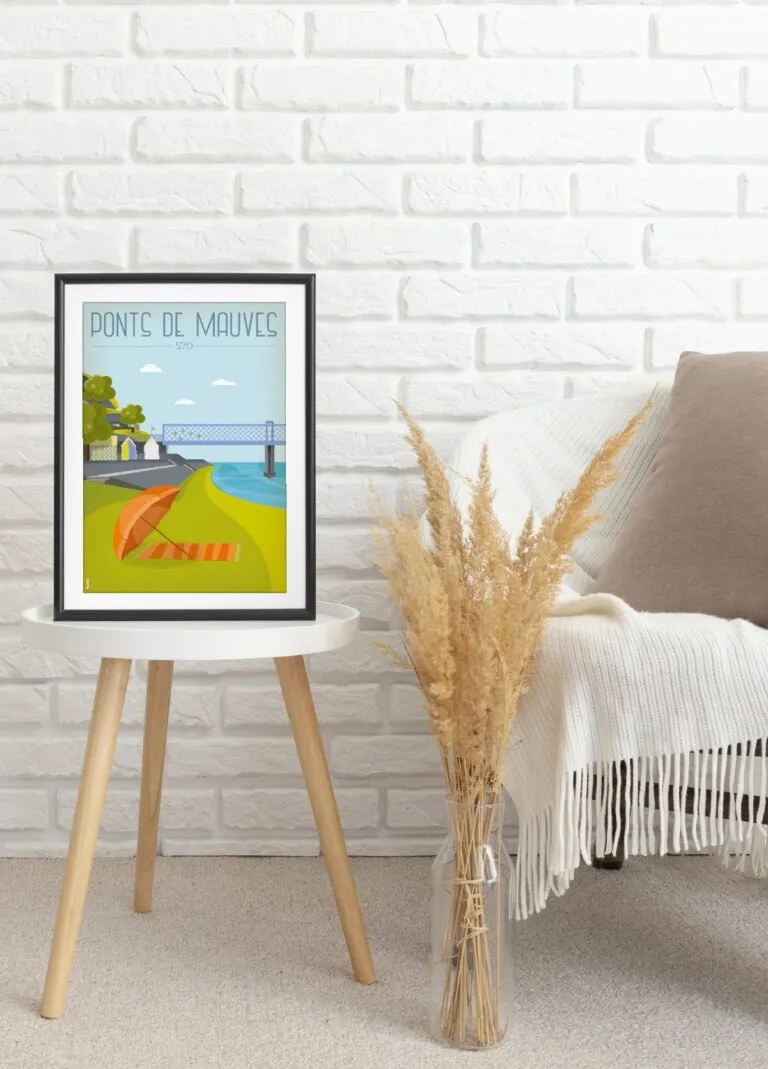 Une représentation artistique des Ponts de Mauves près de Divatte-sur-Loire : un voyage vintage le long de la Loire.