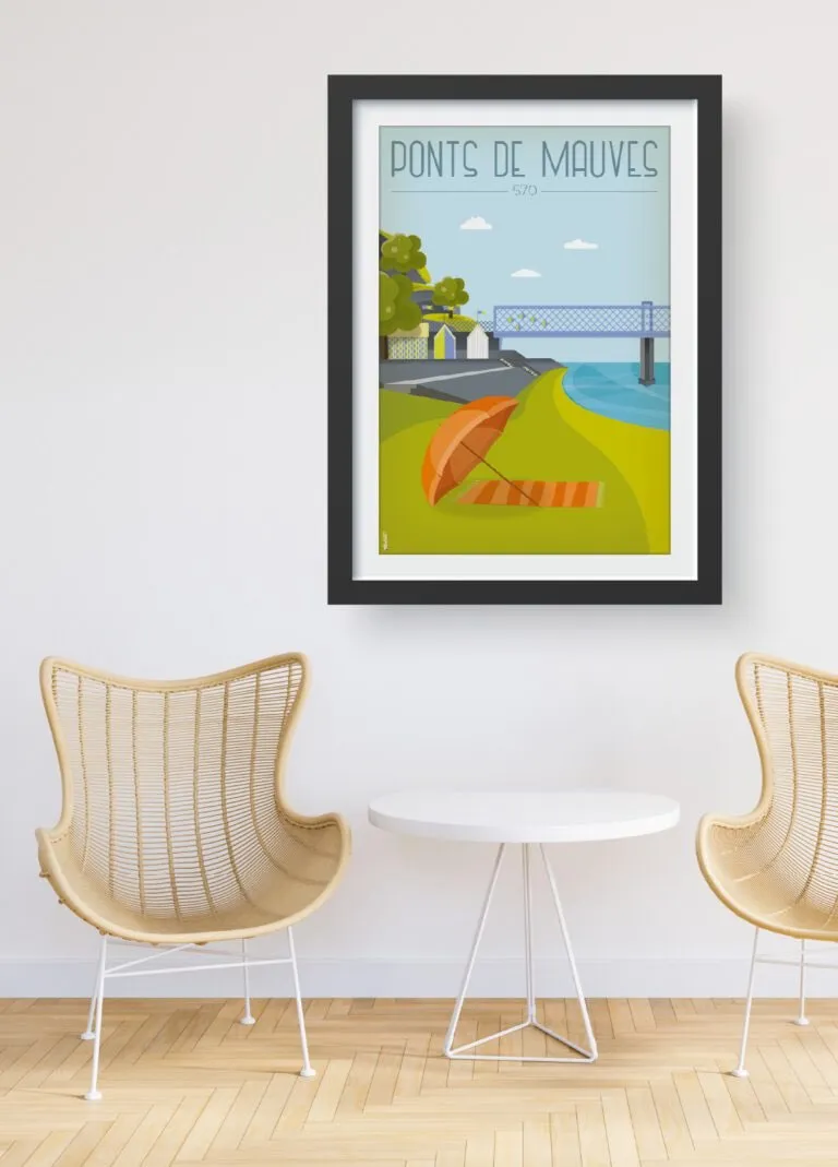 Une représentation artistique des Ponts de Mauves près de Divatte-sur-Loire : un voyage vintage le long de la Loire.