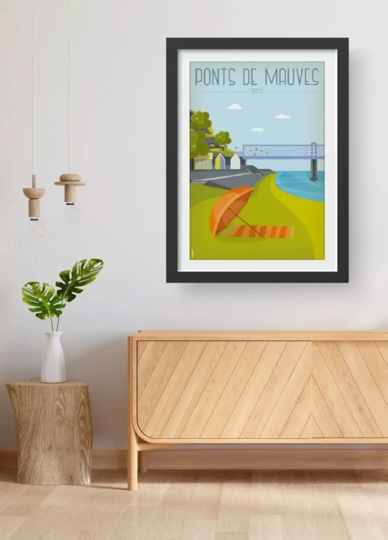 Une représentation artistique des Ponts de Mauves près de Divatte-sur-Loire : un voyage vintage le long de la Loire.