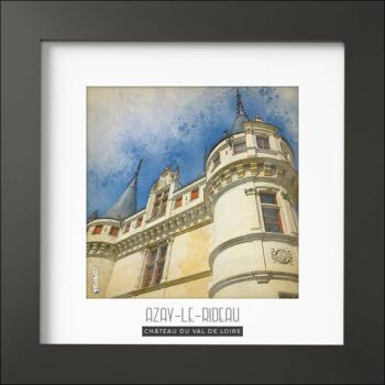 Magnifique cadre avec photo du château d'Azay-Le-Rideau dans le Val de Loire. Finition du cadre noir MAT de forme carré (24x24x1,5cm). Photo imprimée sur du papier 170g.