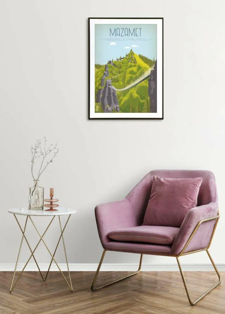 Affiche de la passerelle de Mazamet à Hautpoul, un mélange parfait de nature et d’architecture, idéal pour sublimer votre décoration intérieure avec une touche de design moderne.
