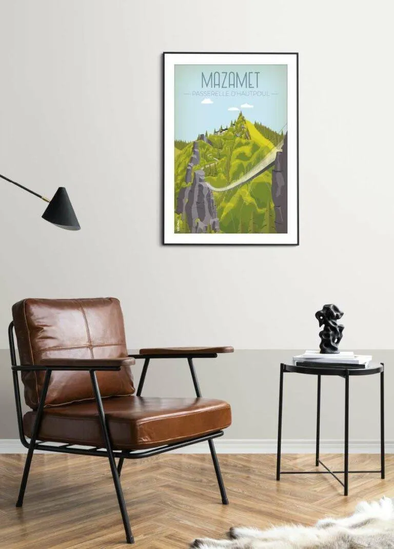 Affiche de la passerelle de Mazamet à Hautpoul, un mélange parfait de nature et d’architecture, idéal pour sublimer votre décoration intérieure avec une touche de design moderne.