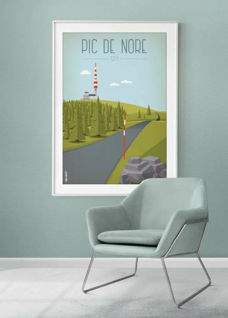 Une interprétation artistique dans le style Art Déco du Pic de Nore : l'élégance intemporelle d'une icône naturelle.
