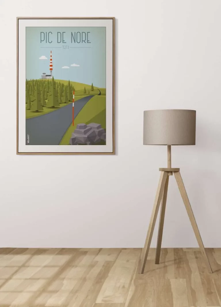 Une interprétation artistique dans le style Art Déco du Pic de Nore : l'élégance intemporelle d'une icône naturelle.