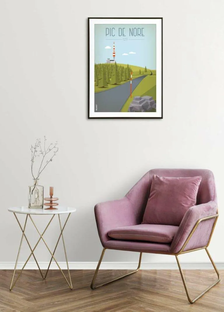 Une interprétation artistique dans le style Art Déco du Pic de Nore : l'élégance intemporelle d'une icône naturelle.