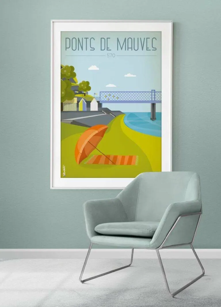 Une représentation artistique des Ponts de Mauves près de Divatte-sur-Loire : un voyage vintage le long de la Loire.