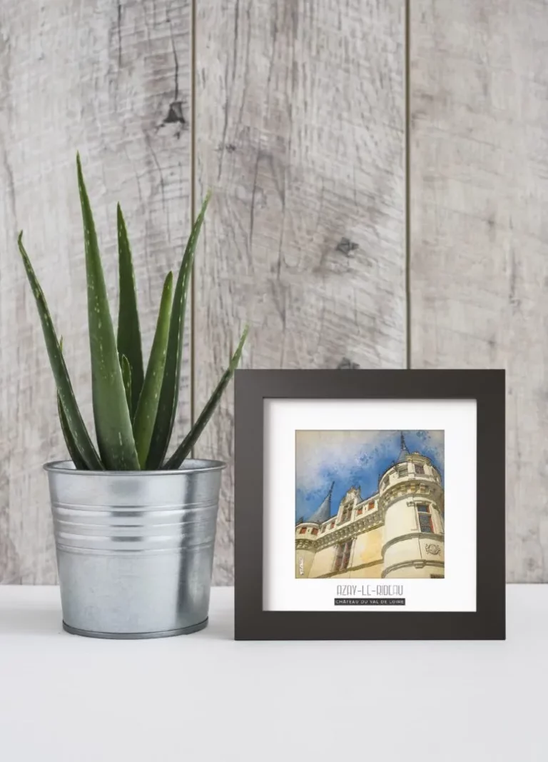 azay le rideau (château du val de loire) - Découvrez nos cadres photos uniques, véritables trésors capturés lors de mes voyages à travers le monde. Chaque image, soigneusement sélectionnée et magnifiée en studio, est encadrée avec élégance dans un cadre en bois noir mat de 24x24 cm, d’une épaisseur de 1,5 cm.