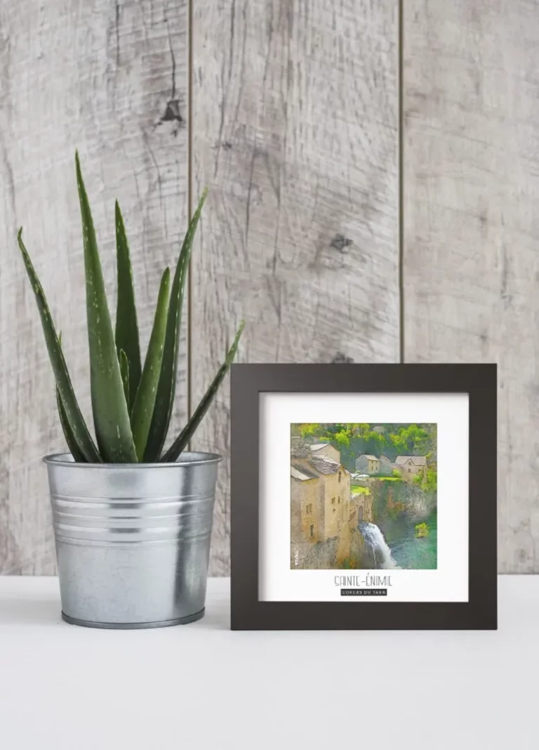 sainte Énimie (gorges du tarn) - Découvrez nos cadres photos uniques, véritables trésors capturés lors de mes voyages à travers le monde. Chaque image, soigneusement sélectionnée et magnifiée en studio, est encadrée avec élégance dans un cadre en bois noir mat de 24x24 cm, d’une épaisseur de 1,5 cm.