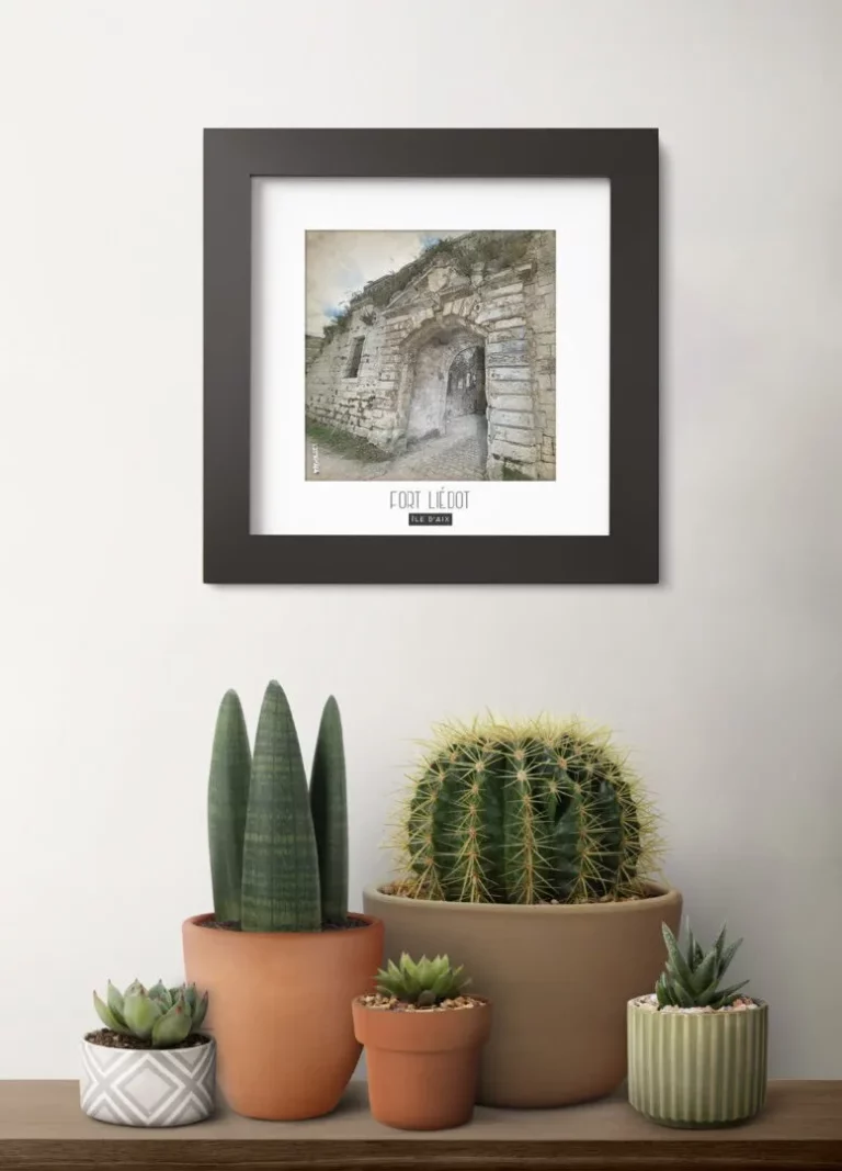 fort liédot (île d'aix) - Découvrez nos cadres photos uniques, véritables trésors capturés lors de mes voyages à travers le monde. Chaque image, soigneusement sélectionnée et magnifiée en studio, est encadrée avec élégance dans un cadre en bois noir mat de 24x24 cm, d’une épaisseur de 1,5 cm.