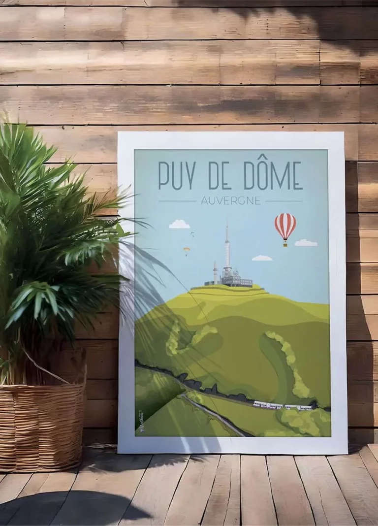 Affiche vintage du Puy de Dôme en Auvergne par DesignByMathieu - Élégance et Souvenirs pour Décorer votre Intérieur