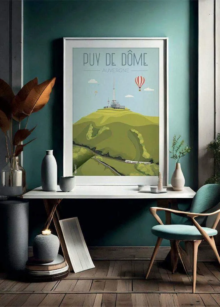 Affiche vintage du Puy de Dôme en Auvergne par DesignByMathieu - Élégance et Souvenirs pour Décorer votre Intérieur