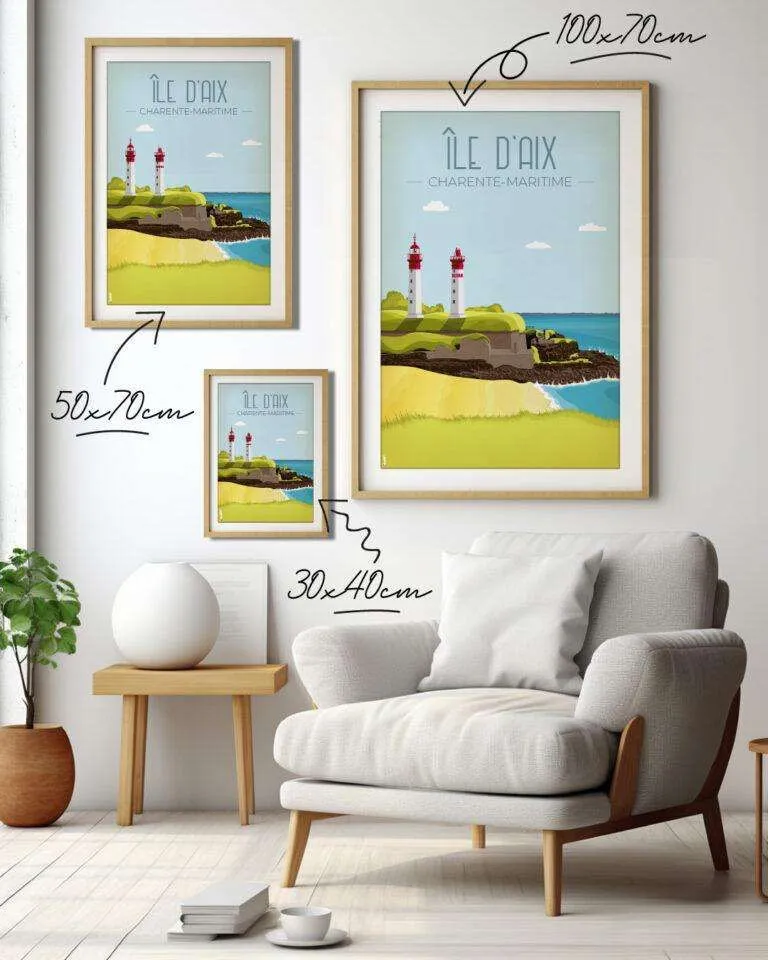 Affiche vintage de l'île d'Aix en Charente-Maritime par DesignByMathieu - Élégance et Souvenirs pour Décorer votre Intérieur