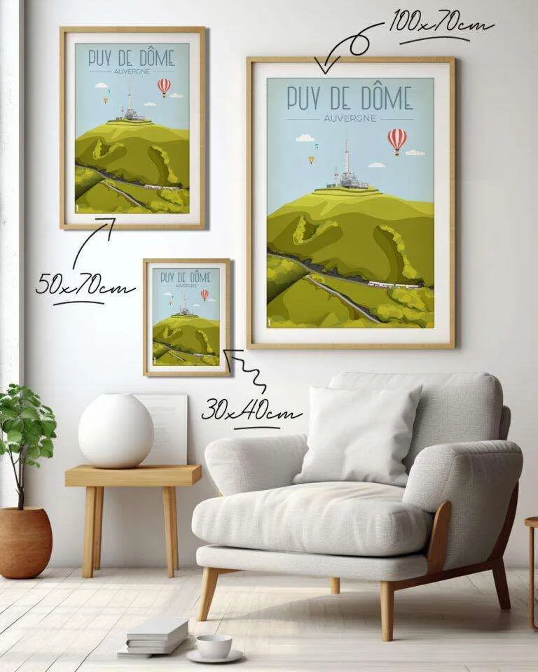 Affiche vintage du Puy de Dôme en Auvergne par DesignByMathieu - Élégance et Souvenirs pour Décorer votre Intérieur