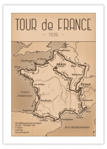 Affiche vintage du mythique Tour de France de 1926 par DesignByMathieu - Décorez votre intérieur avec une touche rétro-chic.