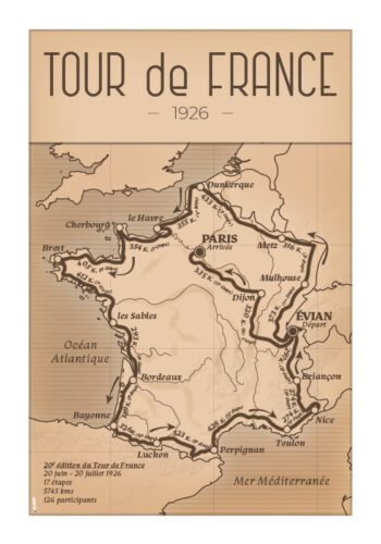 Affiche vintage du mythique Tour de France de 1926 par DesignByMathieu - Décorez votre intérieur avec une touche rétro-chic.