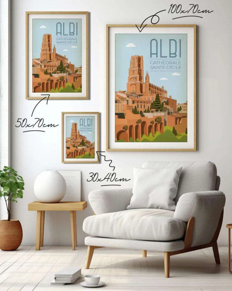 Affiche de la Cathédrale Sainte-Cécile à Albi, dans le Tarn, créée par DesignByMathieu – Élégance et souvenirs pour décorer votre intérieur ou offrir un cadeau original 100 % made in France.