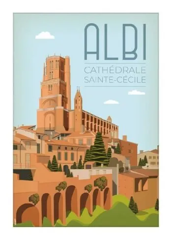 Affiche d'Albi - Cathédrale Sainte-Cécile, dans le Tarn, créée par DesignByMathieu – Élégance et souvenirs pour décorer votre intérieur ou offrir un cadeau original 100 % made in France.