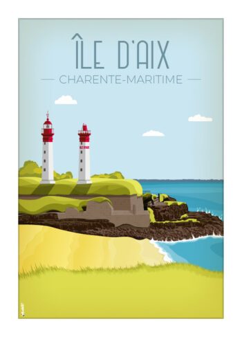 Affiche vintage de l'île d'Aix en Charente-Maritime par DesignByMathieu - Élégance et Souvenirs pour Décorer votre Intérieur