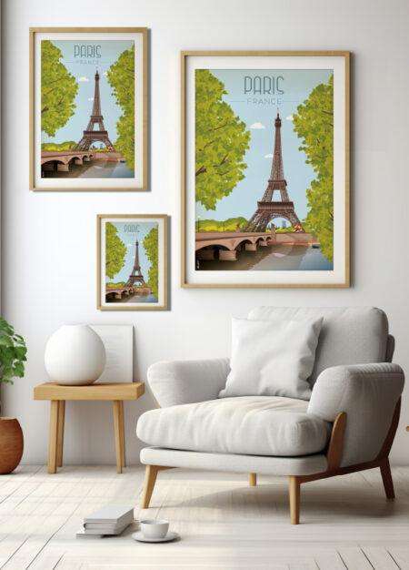 Affiche vintage de la Tour Eiffel à Paris par DesignByMathieu - Élégance et Souvenirs pour Décorer votre Intérieur.