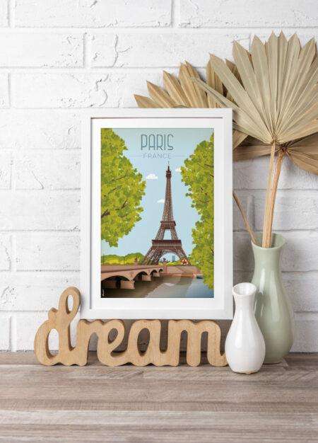 Affiche vintage de la Tour Eiffel à Paris par DesignByMathieu - Élégance et Souvenirs pour Décorer votre Intérieur.