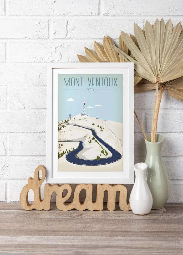 Affiche vintage du Mont Ventoux par DesignByMathieu - Élégance et Souvenirs pour Décorer votre Intérieur.