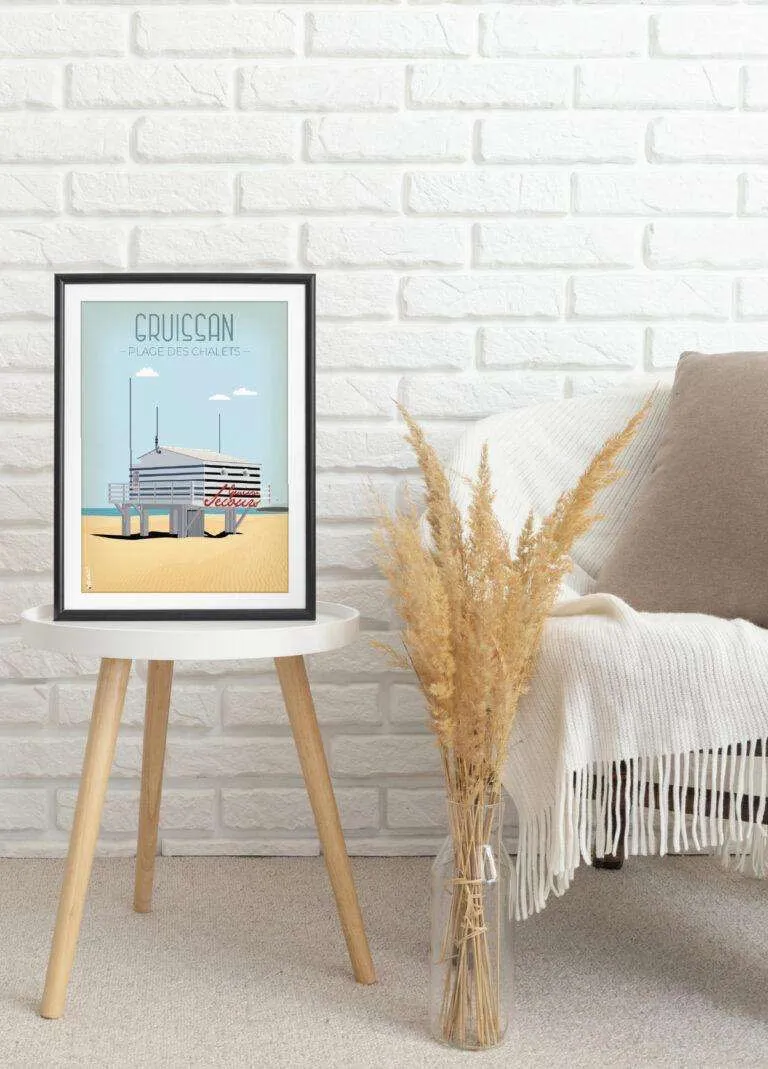 Affiche de la plage des chalets à Gruissan par DesignByMathieu - Élégance et Souvenirs pour décorer votre Intérieur.