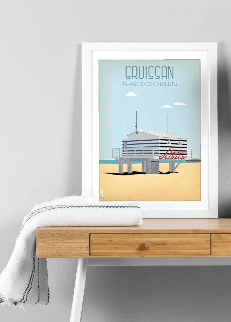 Affiches originales de Gruissan et de la plage des chalets par DesignByMathieu - Élégance et Souvenirs pour décorer votre Intérieur.
