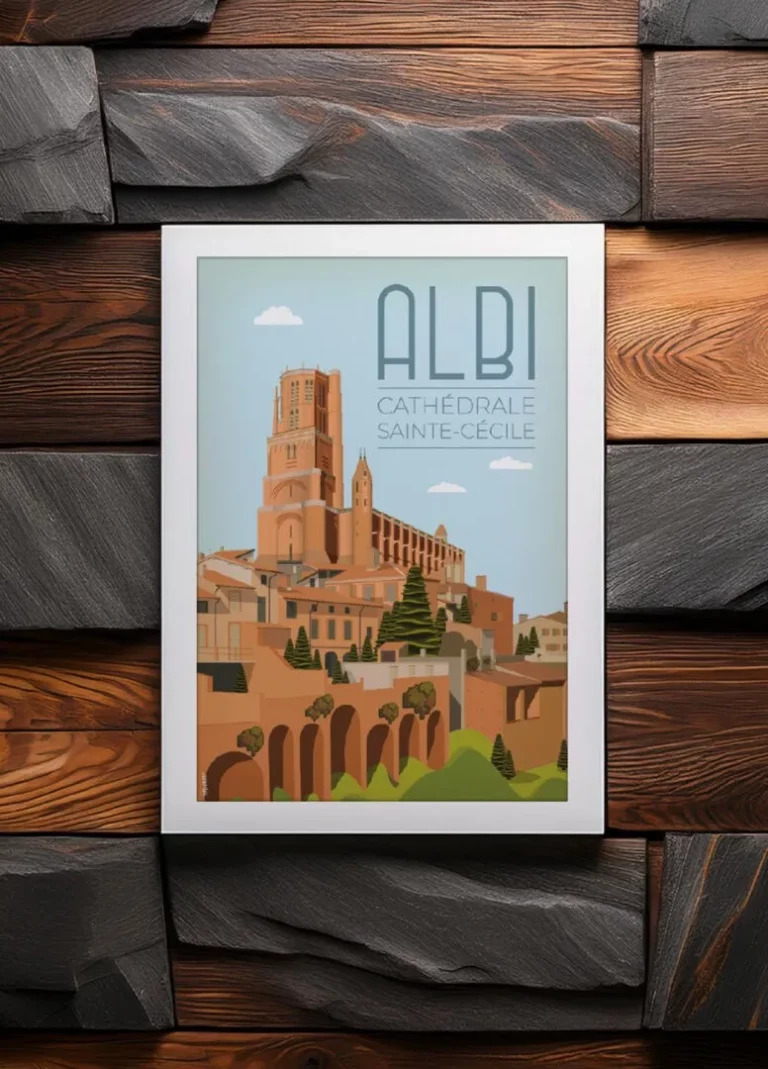 Affiche de la Cathédrale Sainte-Cécile à Albi, dans le Tarn, créée par DesignByMathieu – Élégance et souvenirs pour décorer votre intérieur ou offrir un cadeau original 100 % made in France.