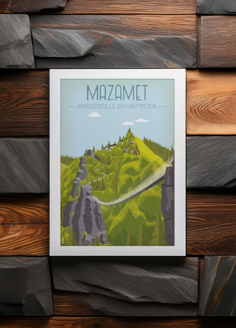 Affiche vintage de la passerelle de Mazamet à Hautpoul