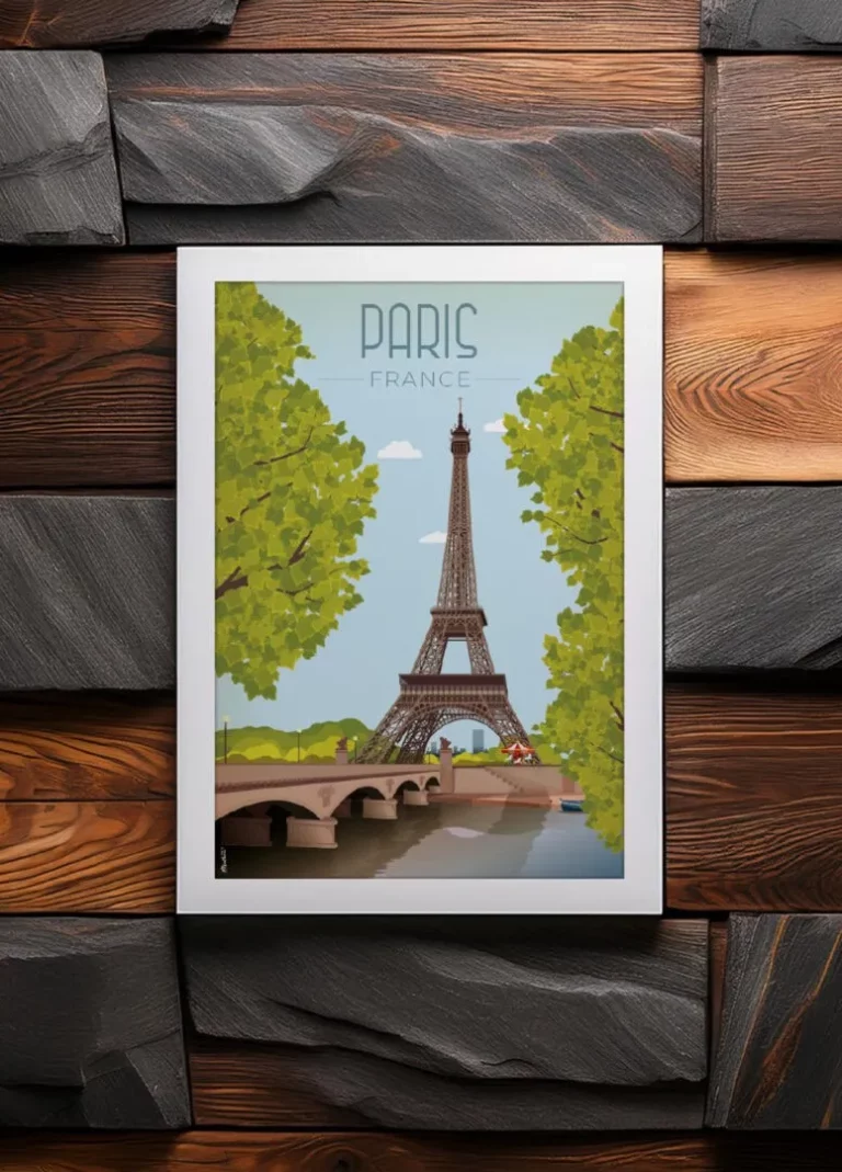 Affiche vintage de la Tour Eiffel à Paris par DesignByMathieu - Élégance et Souvenirs pour Décorer votre Intérieur.