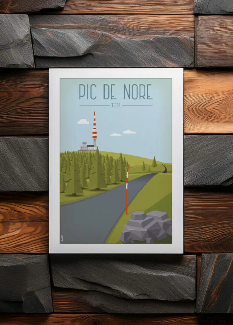 Affiche du Pic de Nore, dans la montagne noire, créée par DesignByMathieu – Élégance et souvenirs pour décorer votre intérieur ou offrir un cadeau original 100 % made in France.