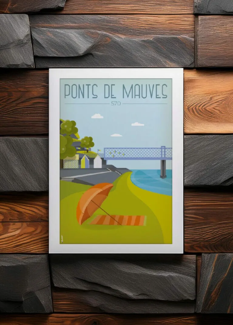 Une représentation artistique des Ponts de Mauves près de Divatte-sur-Loire : un voyage vintage le long de la Loire.