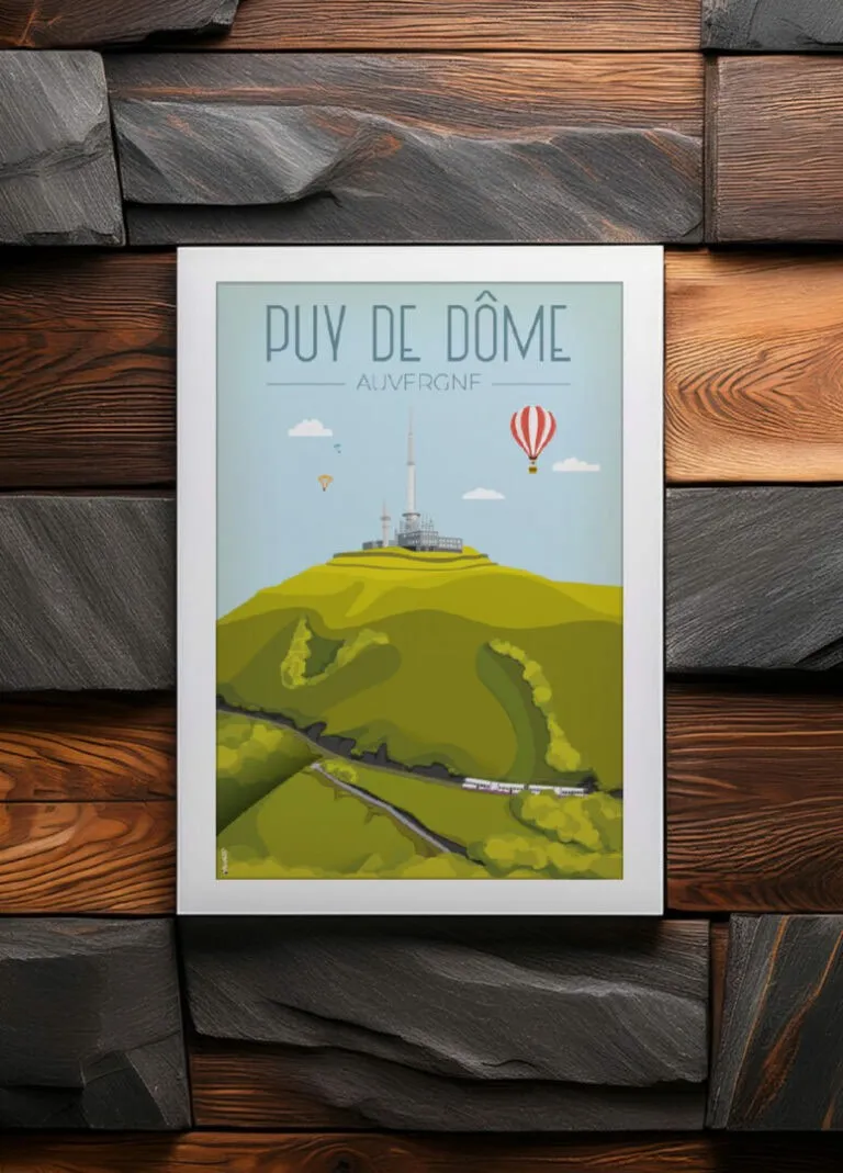 Affiche vintage du Puy de Dôme en Auvergne par DesignByMathieu - Élégance et Souvenirs pour Décorer votre Intérieur