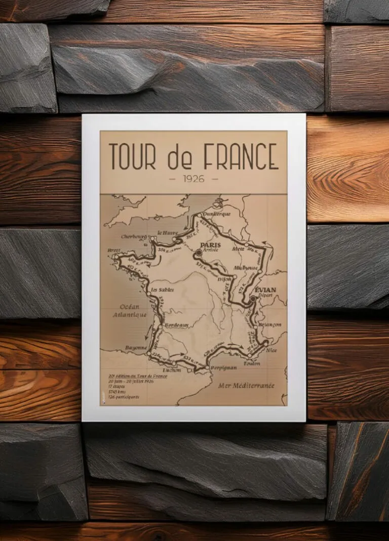 Affiche vintage du mythique Tour de France de 1926 par DesignByMathieu - Décorez votre intérieur avec une touche rétro-chic.