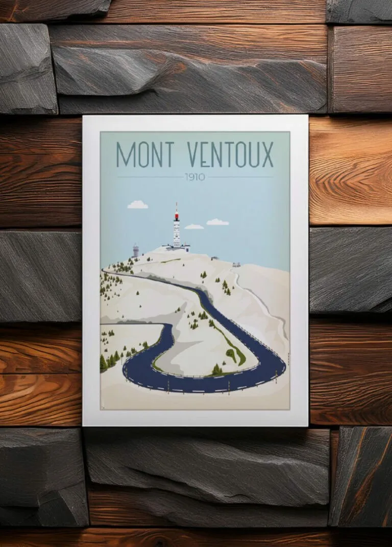 Affiche vintage du Mont Ventoux par DesignByMathieu - Élégance et Souvenirs pour Décorer votre Intérieur.