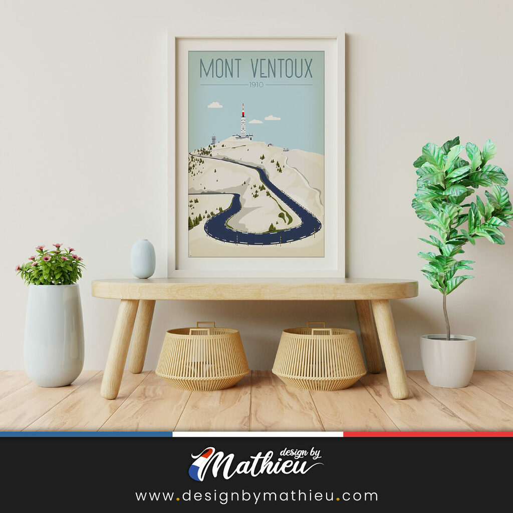 Affiche vintage du Mont Ventoux par DesignByMathieu - Élégance et Souvenirs pour Décorer votre Intérieur.