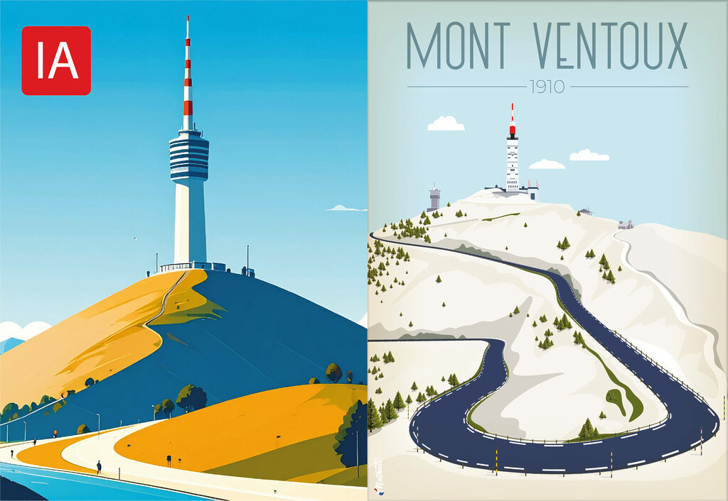 IA ou affiche artisanale : comment reconnaître une illustration faite à la main ? Affiche vintage du Mont Ventoux par DesignByMathieu - Élégance et Souvenirs pour Décorer votre Intérieur.