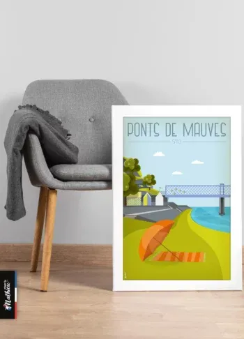 Poster des Ponts de Mauves en Loire Atlantique posé sur chaise, décoration murale paysage