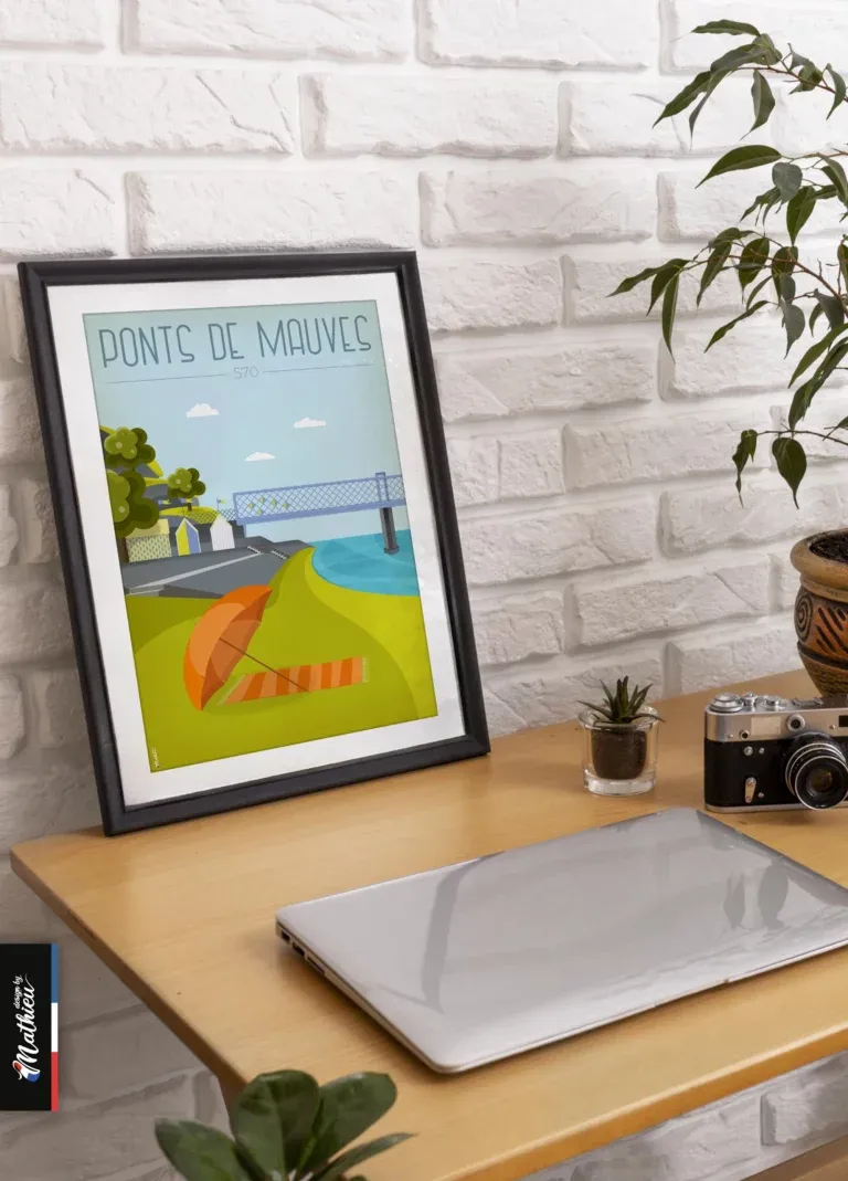 Poster des Ponts de Mauves en Loire Atlantique encadré dans un espace créatif