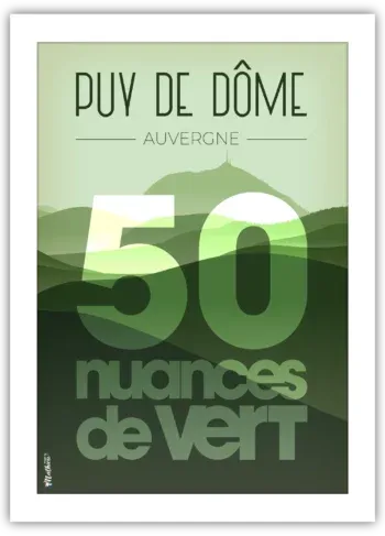 Poster du Puy de Dôme – 50 nuances de vert, illustration décorative prête à encadrer