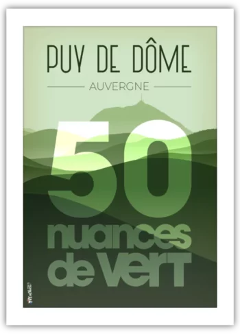Poster du Puy de Dôme – 50 nuances de vert, illustration décorative prête à encadrer