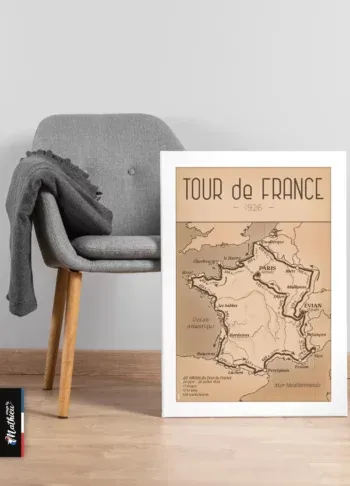 Poster de la Carte du Tour de France 1926, illustration décorative prête à encadrer