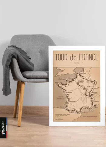 Poster de la Carte du Tour de France 1926, illustration décorative prête à encadrer