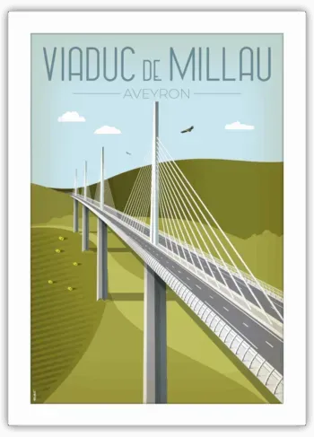 Affiche Viaduc de Millau encadrée dans un salon moderne.